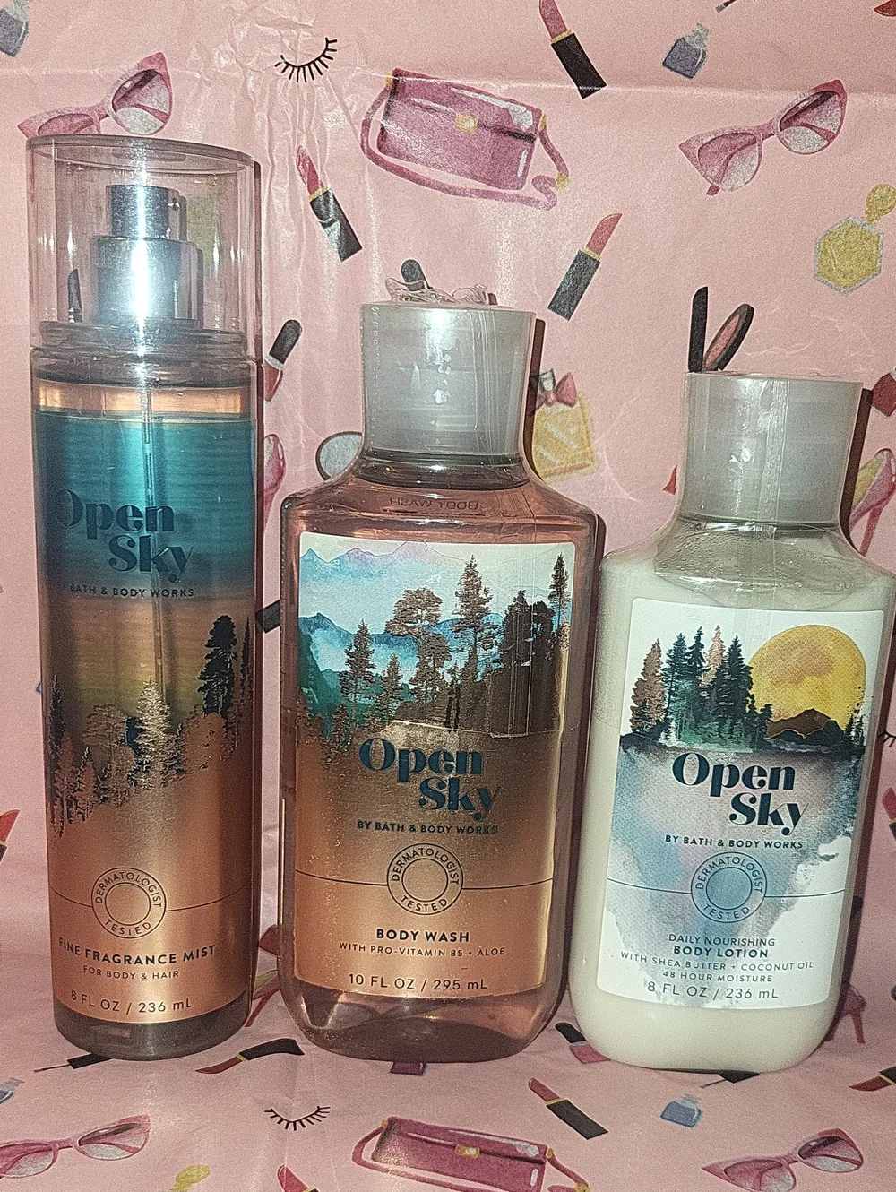 Bath & Body Works 3 Pc. Open Sky Set Mist/Body Wash & Lotion Full Size Sealed